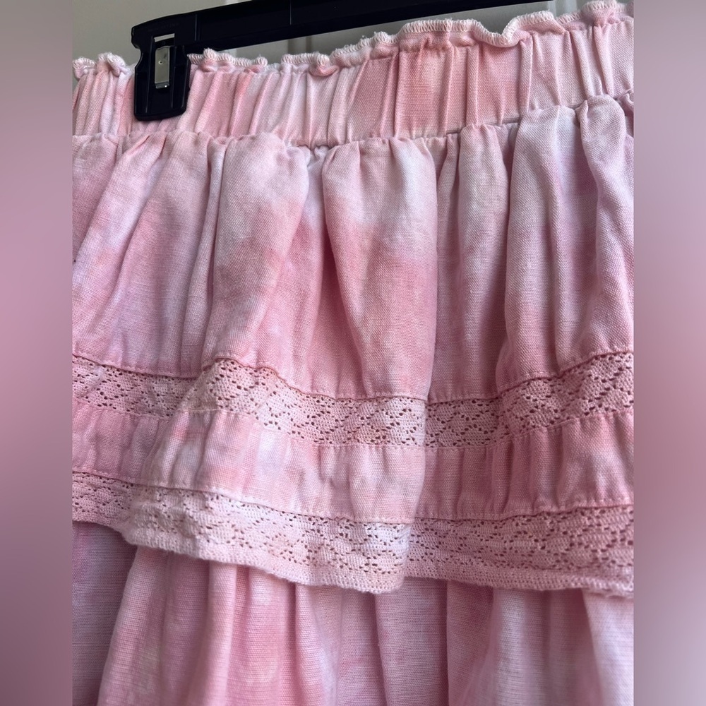 Chelsea & Violet Linen Blend Pink Cottagecore Tiered Lace Mini Skirt Size M - Picture 2 of 7